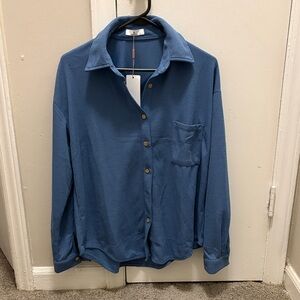 Womens Blue Button-Up Shirt